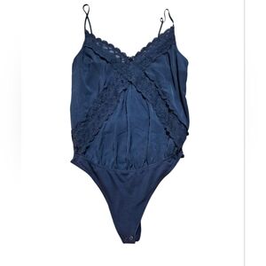 Abercrombie & Fitch Navy Lace-Trim Crossover Bodysuit Chemise